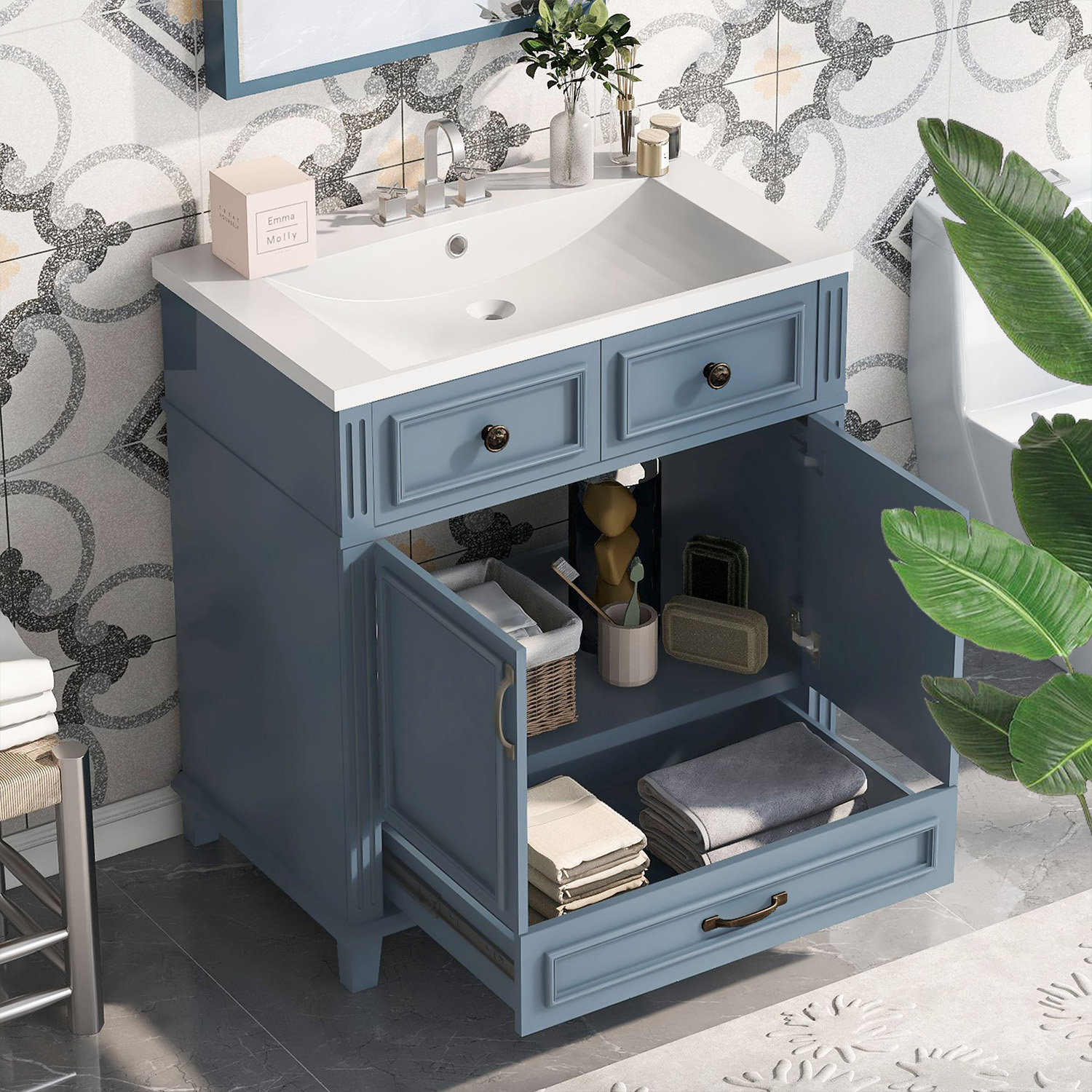 Winston Porter Roselba 30'' Single Bathroom Vanity with Resin Top | Wayfair