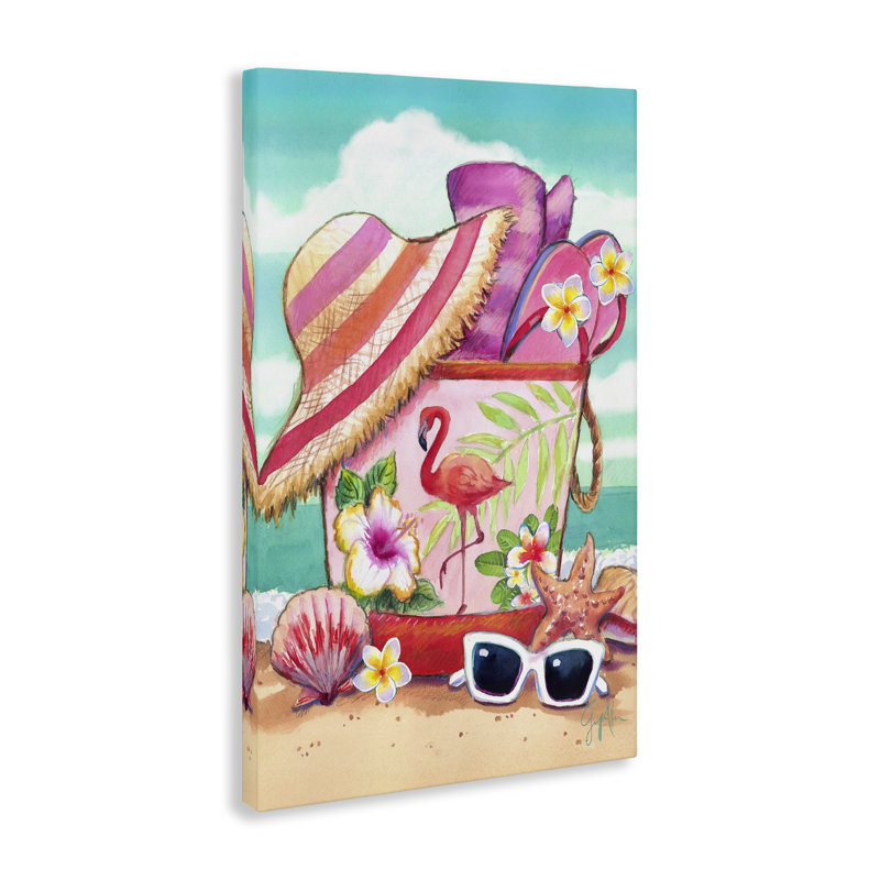 Art floral sur toile avec sac de plage floral par Geoff Allen, H 36 po x l 24 po