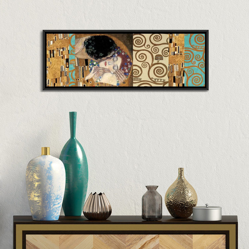 «Klimt 150 Anniversary II» par Gustav Klimt, impression sur toile tendue, H 12 po x l 36 po x P 1,5 po, Cadre noir