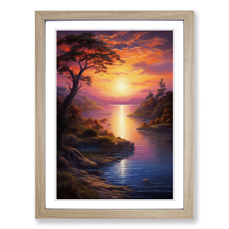 Sunrise Realism - Single Picture Frame Print on Wood, 46cm H x 34cm W x 2cm D, Oak