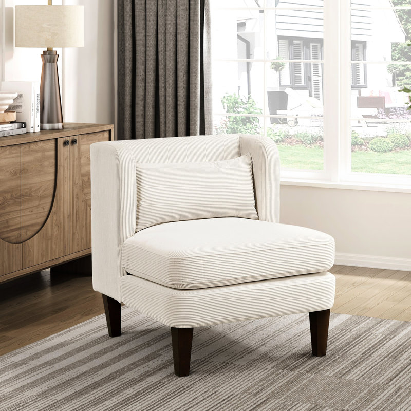 Chaise d'appoint de salon beige avec siège réversible et tissu pour base en contreplaqué, Beige