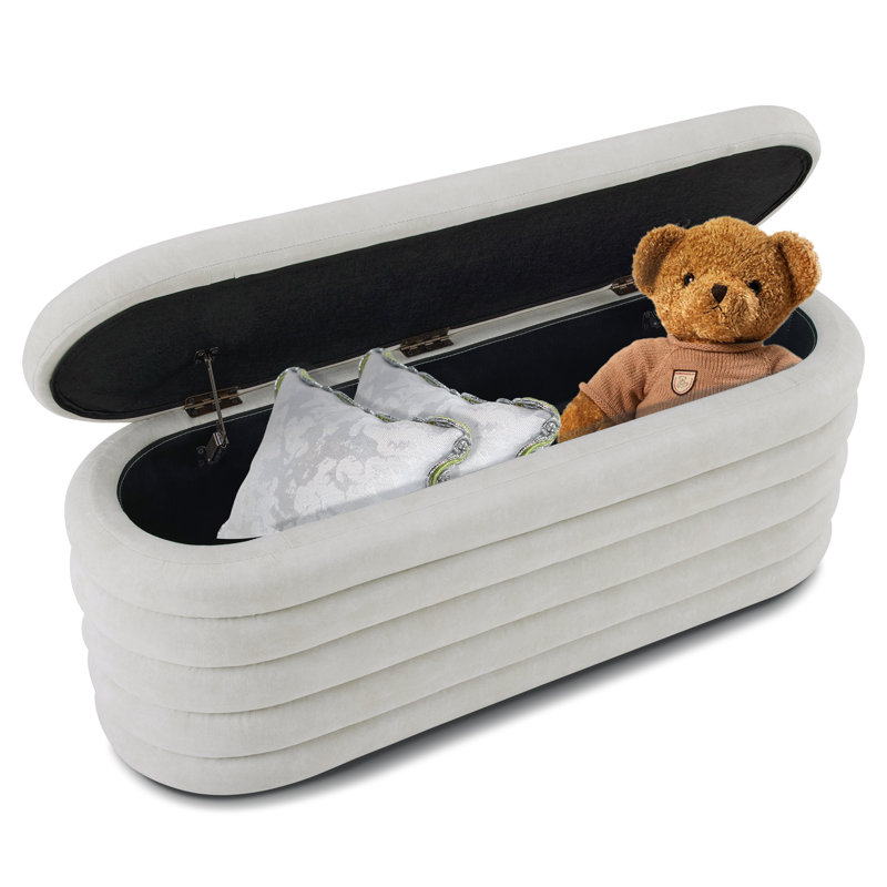 Berkeley Storage Ottoman Bench, Upholstered Fabric End of Bed Bench with Storage, Cream