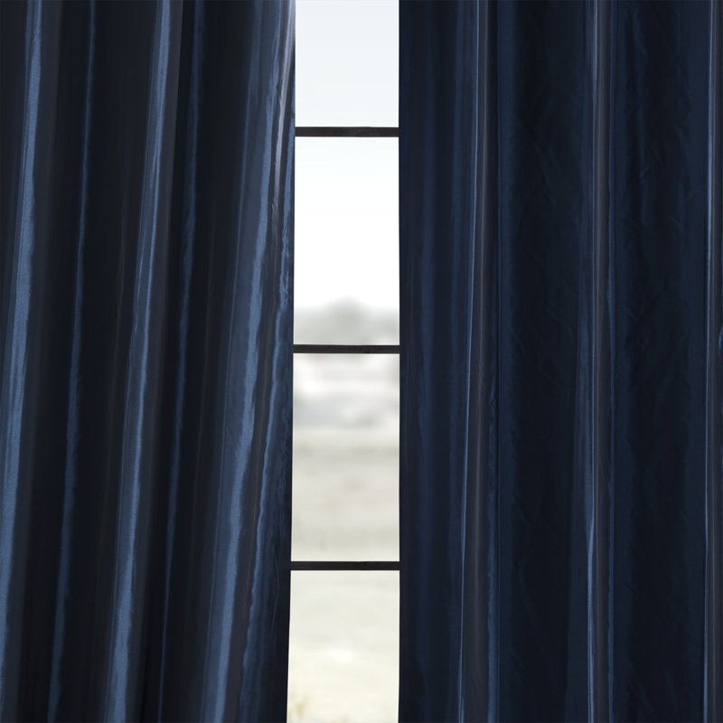 Onecre Grommet Faux Silk Blackout Curtains - Single Panel Drapes (1 Panel), Navy Blue, 50"W x 120"L