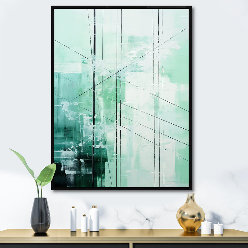 Power Lines Mint Matrix I - impressions sur toile Power Lines, H 20 po x l 12 po x P 1 po, Cadre flottant noir