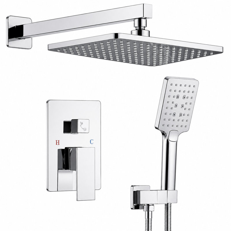 Système de douche carré à 4 jets avec douchette Prism (valve incluse), Chrome poli
