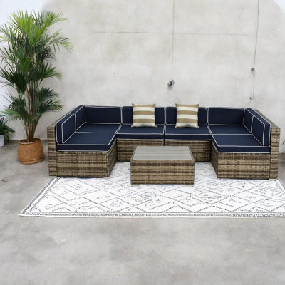 Canapés modernes de patio, canapé modulaire en acier 7 pièces pour l'extérieur
