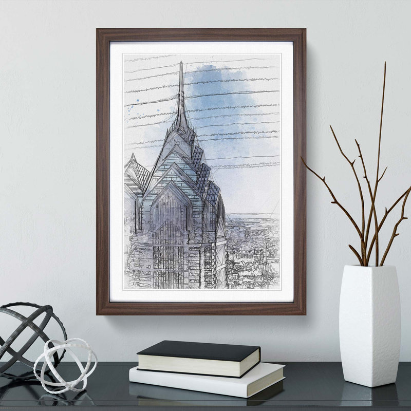 One Liberty Place in Philadelphia in Abstract - Picture Frame Graphic Art Print, 65cm H x 48cm W x 2cm D, Walnut Framed