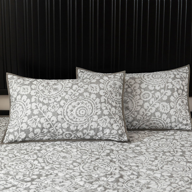 Abhipsa Luxury Jacquard Bedspread Sets, Double Bedspread - 2 Shams, Grey