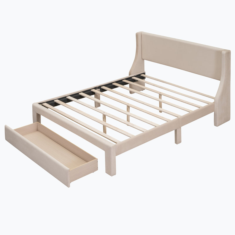 Bed Frame, Beige, Queen