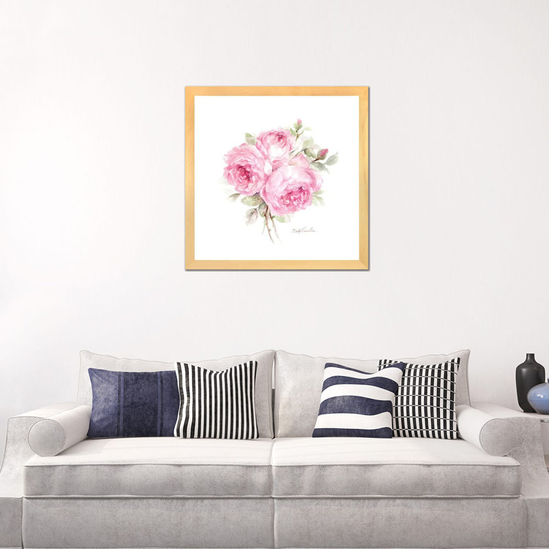 Roses anglaises par Debi coules-reproduction d’art, H 24 po x l 24 po x P 1 po, Toile avec cadre en bois beige, Blanc