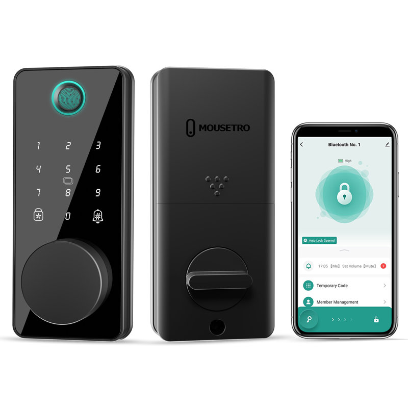 Serrure de porte d'entrée sans clé à empreinte digitale, pêne dormant Smart Lock de porte d'entrée, télécommande de l'application, installation facile (poignées non incluses)