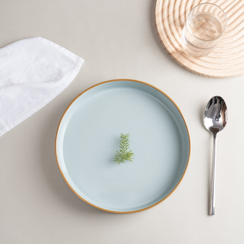 Ensemble de bols à pâtes en grès 4 pièces  Nebula, Bleu clair avec bordure brune