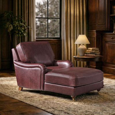 Chaise longue en cuir véritable huilé avec roulettes Elysia