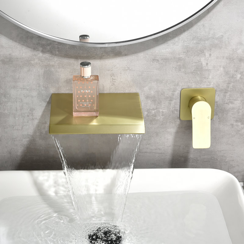Single Handle Waterfall Tub Faucet, Bathroom Wall Mounted Tub Filler, Brushed Gold