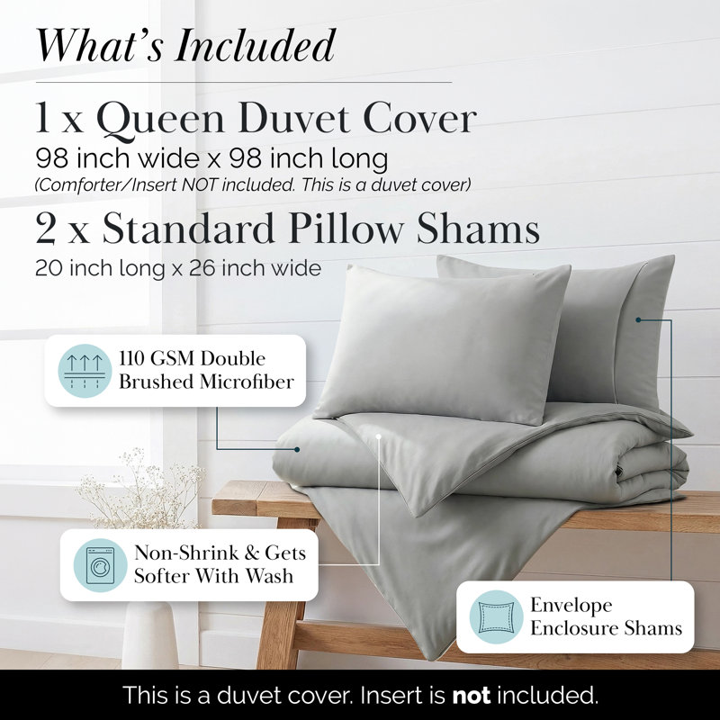 Ensemble de housse de couette Southano Fine Linens, Housse de couette double / grand + 2 taies décora, Gris acier
