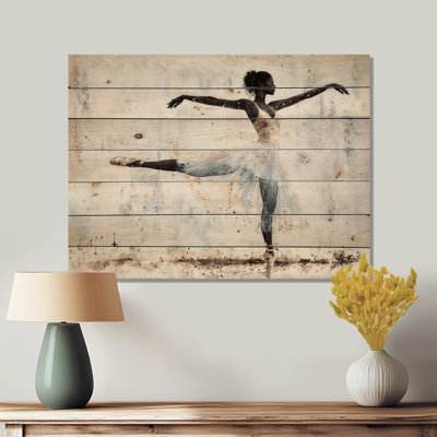 Arabesque Ballet Dance II - Glam Wooden Wall Art On Natural Pine Wood