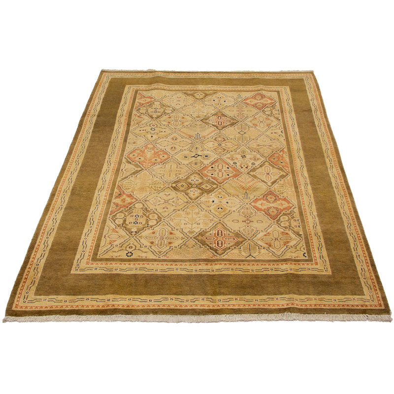 Tapis de la surface en laine kaki/brune 6 pi x 8 pi 10 po one-of-kind-noué la oushak Carreon