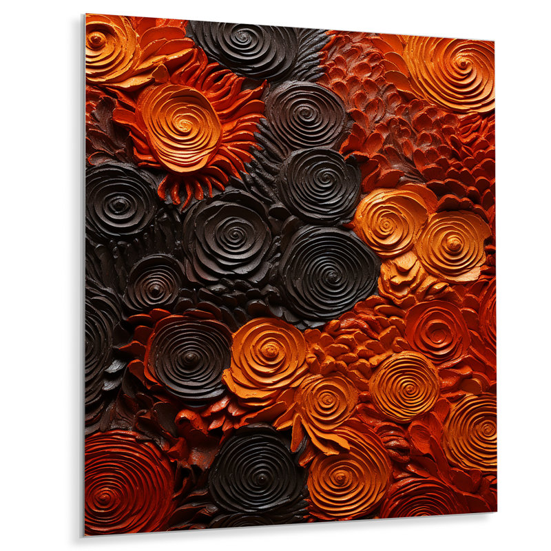 Volcanic Fusion Swirl 1 - Tachisme, art mural en métal, H 20 po x l 12 po x P 1 po