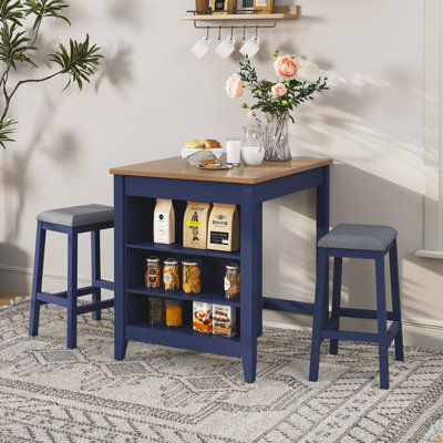 3-Piece Transitional Style Small Dining Room Set with 3-Tier Open Storage Shelves for Small Space, Breakfast Nook