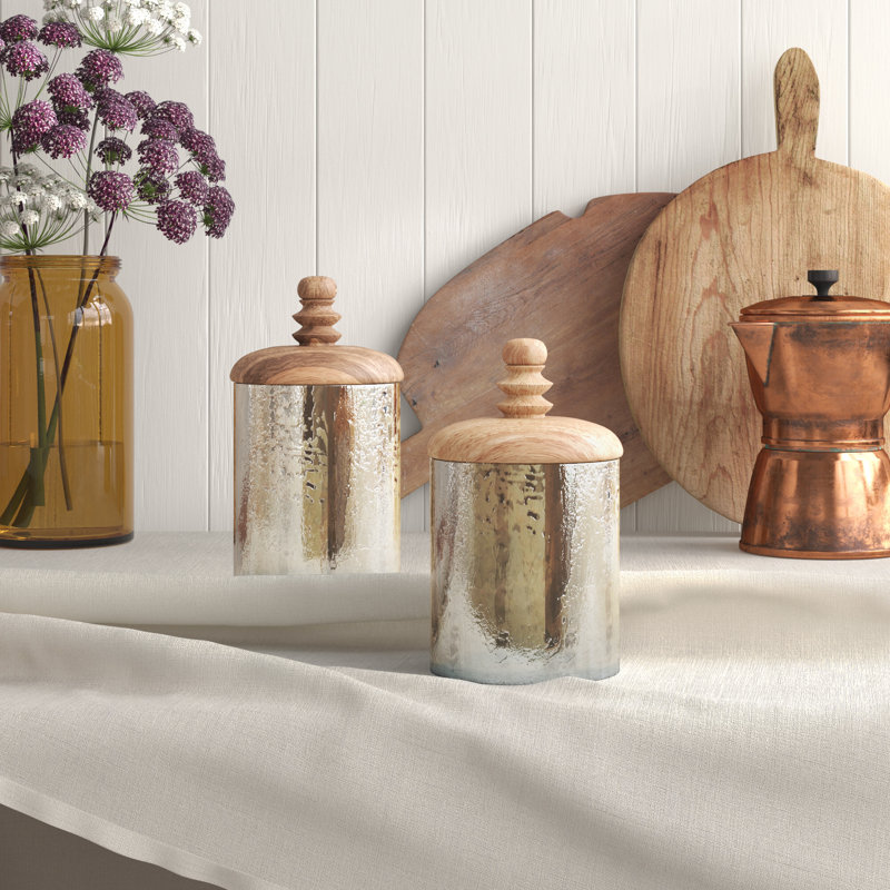 Ensemble de pots de cuisine en verre / bois 2 pièces