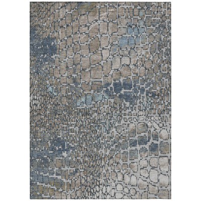 3' X 5' Silver Abstract Washable Indoor Outdoor Area Rug