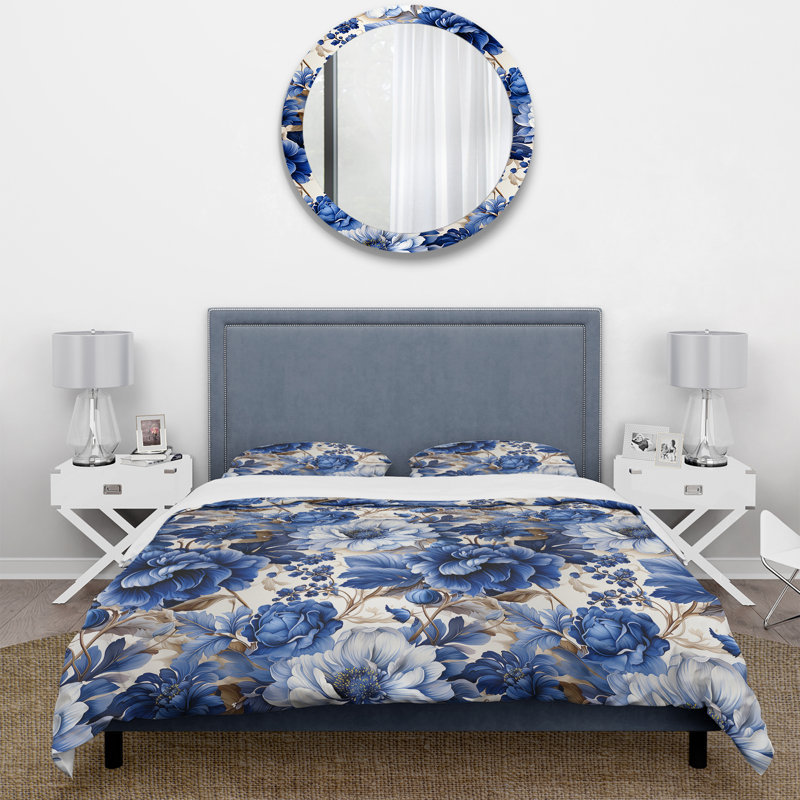 Ensemble de housse de couette Cobalt Blue Victorian, Housse de couette pour grand lit et 2 taies décor