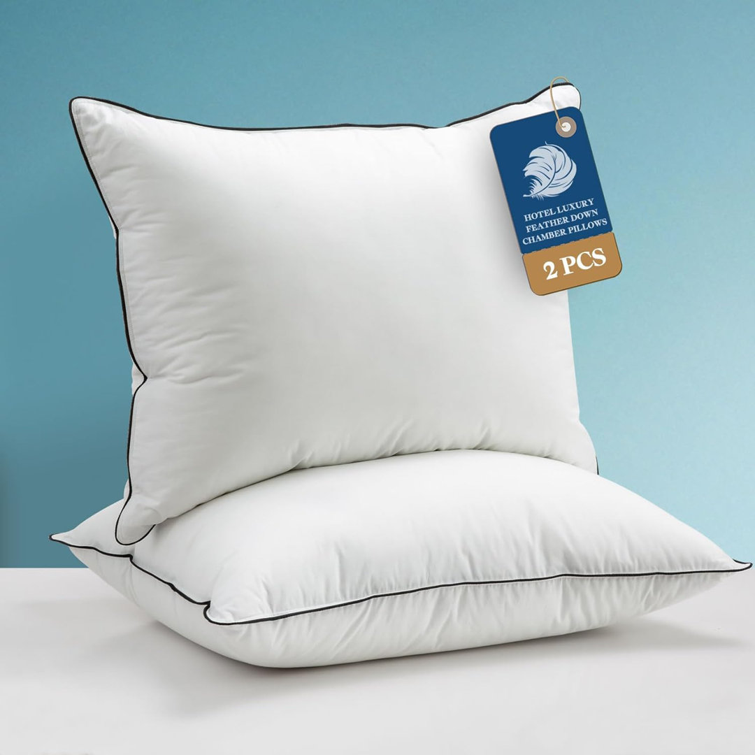 Xavier 100% Organic Cotton Soft-Medium Support Feather Down Pillows Set of 2 (Set of 2) White Noise 