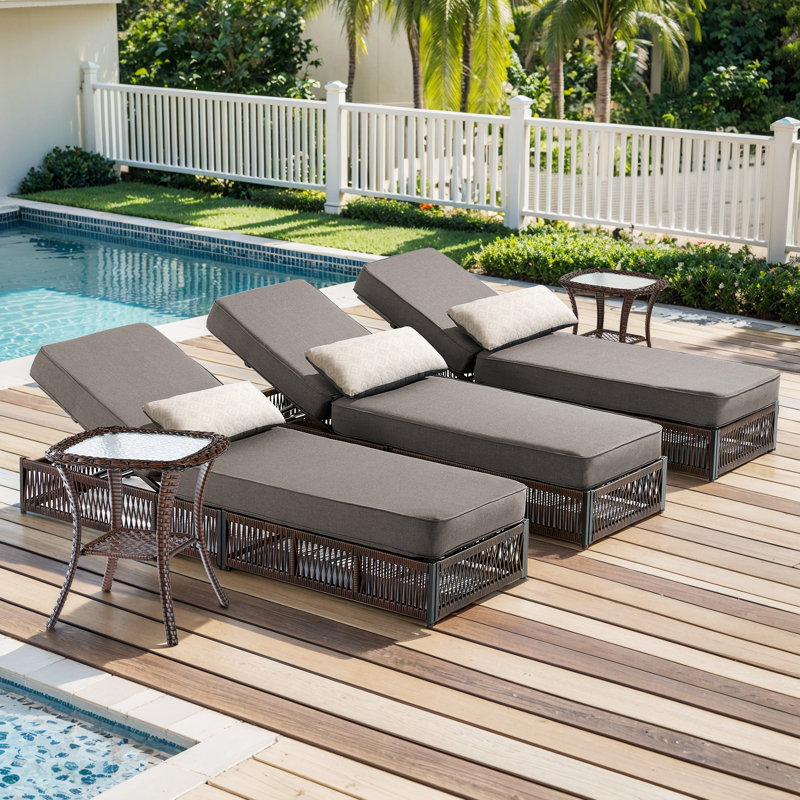 Pecofarm 5-Piece All-Weather Wicker Outdoor Conversation Set With 5" Thick Cushions, 5-Position Adjustable Patio Recliner And Side Table