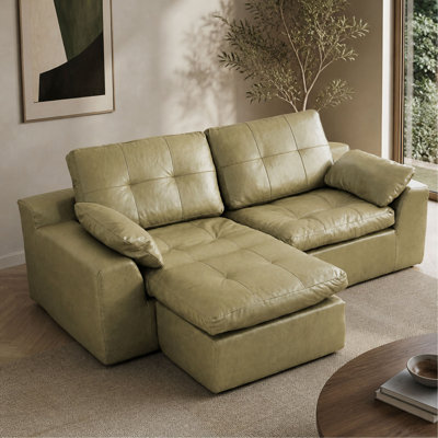 Canapé modulaire en L en simili cuir avec repose-pieds mobile