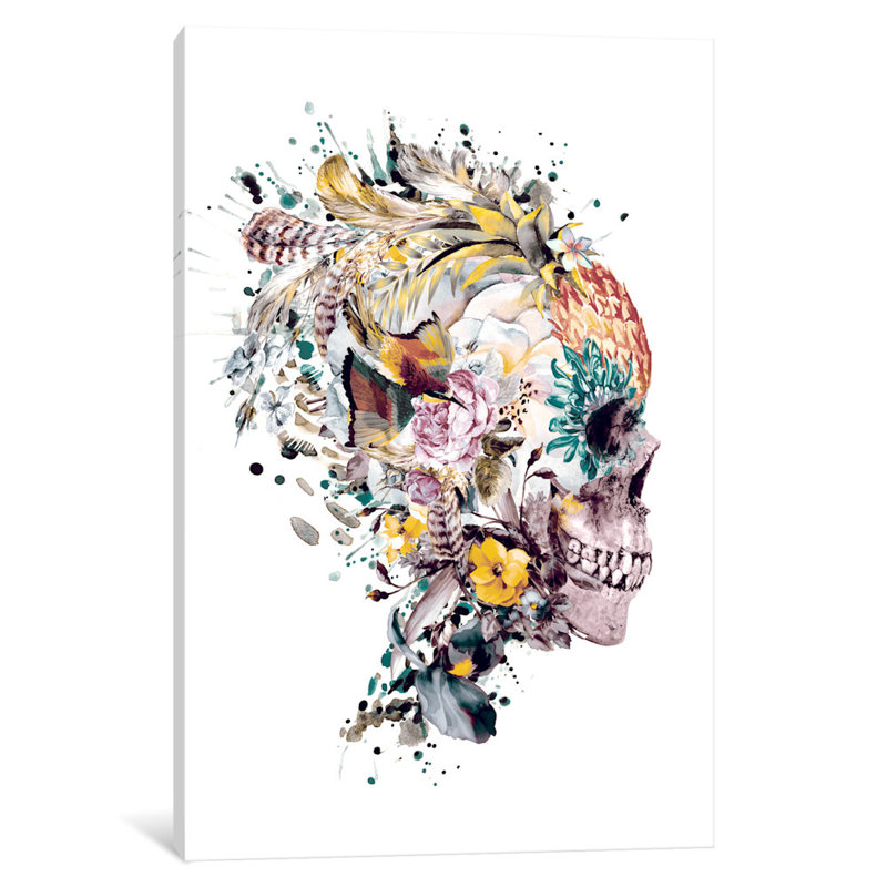 Impression sur toile, "momento mori vii" floral crâne series, H 26 po x l 18 po x P 1,5 po, Toile tendue, Pas de tapis