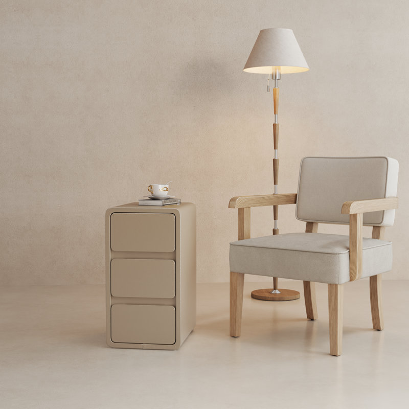 Table de chevet rembourrée en cuir massif, H 22,3 po x l 11,9 po, Tanné, 3 tiroirs