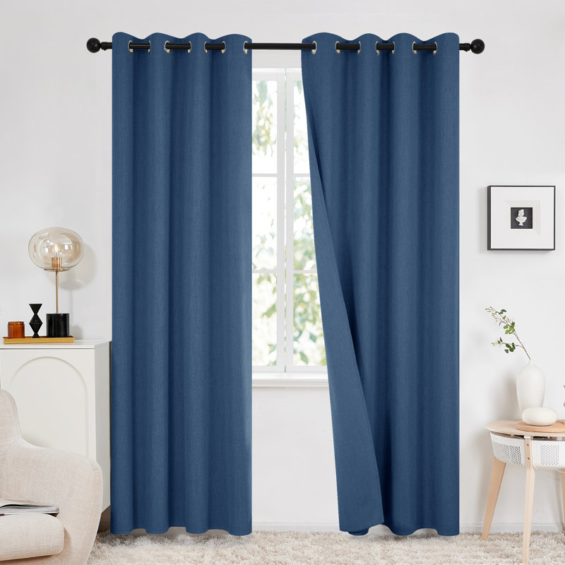 Assafa Blackout Curtain Pair, 52" W x 90" L, Dark Blue