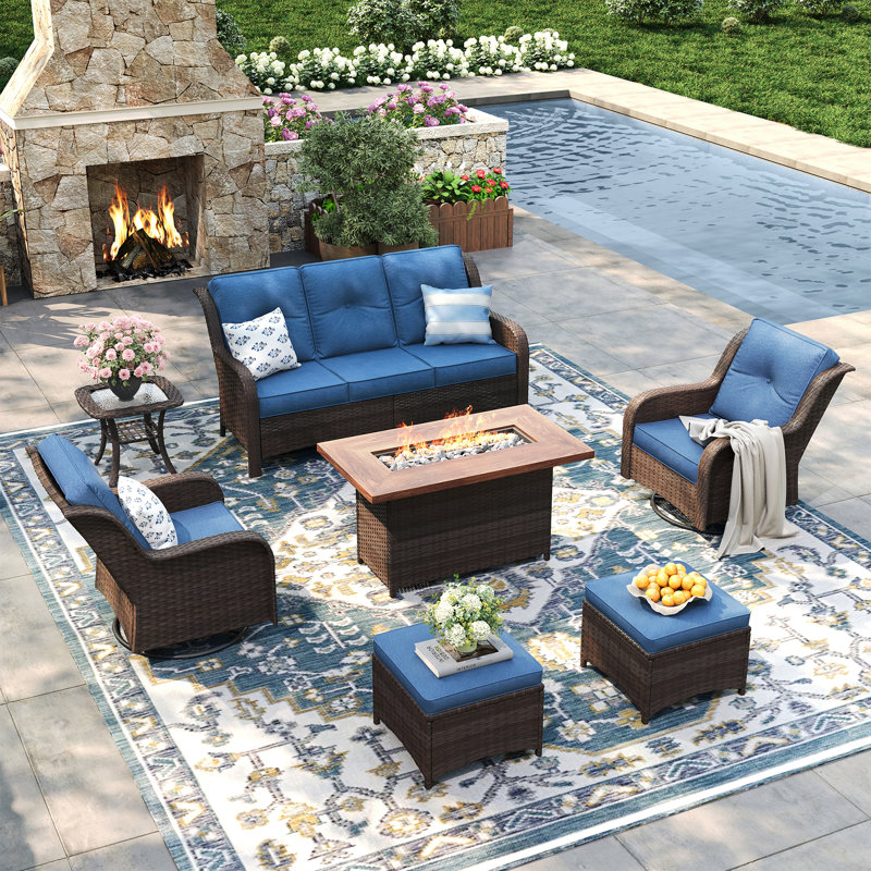 Outdoor Conversation Set, Slate Blue, Brown