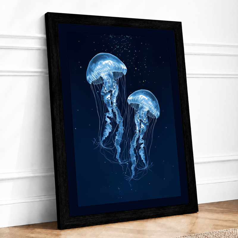 Jellyfish in the Void Coastal - Framed Print, A1 - 84.1 x 59.4 cm, Black