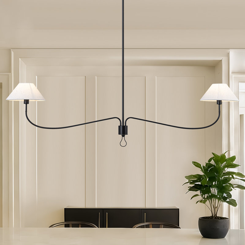 Modern Minimalist 2 - Light Dimmable Large Elegant Fabric Linear Chandelier, Matte Black