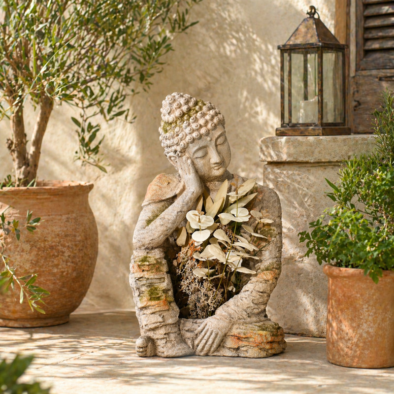 Jardin d'extérieur dormant, statue de Bouddha, sculpture, oxyde de magnésium, pot de fleur, décoration