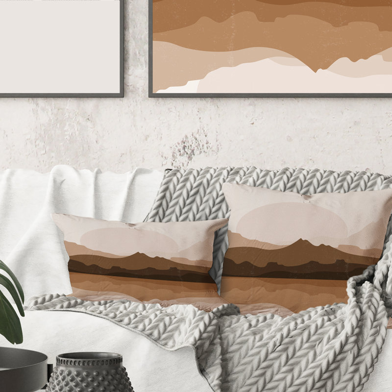 Carré, paysage minimaliste en terre cuite - coussin décoratif moderne, 16" x 16"