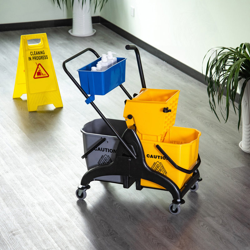 Chariot essoreur à seau d'eau 6,9 gallons avec essoreuse à pression latérale facile à utiliser, roues lisses, support pour poignée de vadrouille