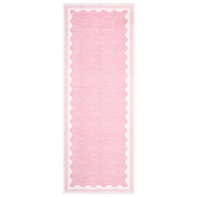 Scalloped Machine Washable Rug Modern Solid Floor Mats with Non-Slip Backing, Stain-Resistant Low Pile Accent Rug, Contemporary Indoor Carpet for Living Room, Bedroom, Office