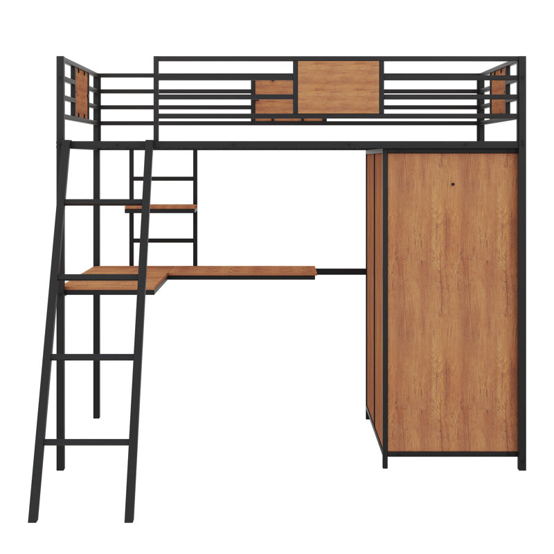 Lit mezzanine avec bureau et armoire, Noir