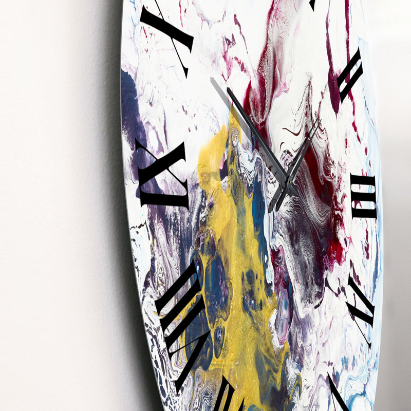 Art liquide jaune et rouge - horloge murale moderne, Moyen