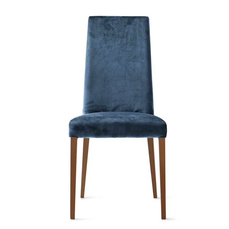 Méditerranée Upholstered Chair with Wooden Legs, Ocean Blue, Smoke
