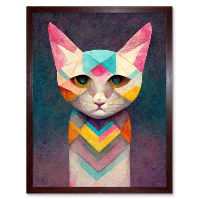 Geometric Colourful Multicoloured Pastel Cat - Painting