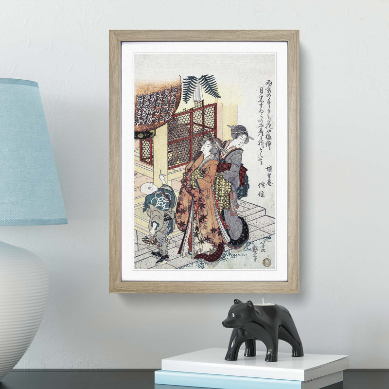 Paying Homage to a Shrine by Katsushika Hokusai - Framed Print, 65cm H x 48cm W x 2cm D, Oak Framed