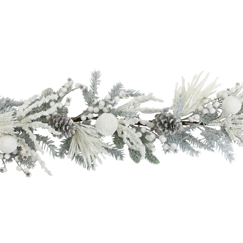 Flocked Pinecones And Berries Artificial Pine Christmas Garland - 6' X 8" - Unlit