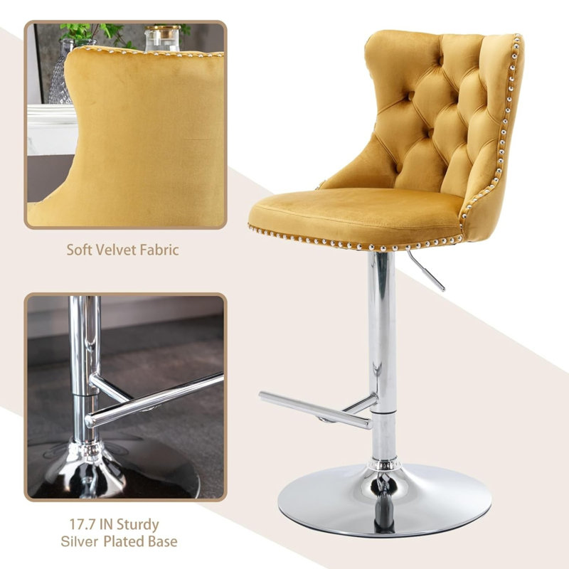 Tabourets de bar Kalinka, Argent, Jaune, 4