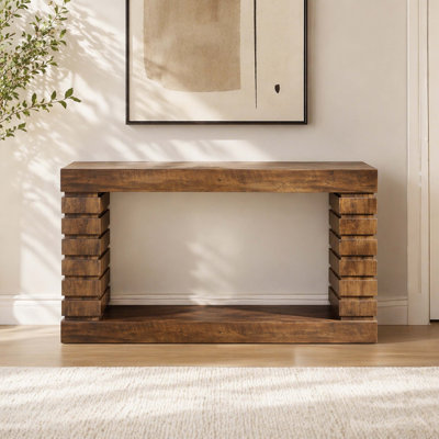 Console empilable en grain de bois géométrique en bloc, canapé d'entrée rustique de style campagnard étroit avec tablette de rangement inférieure pour la décoration de hall et de salon