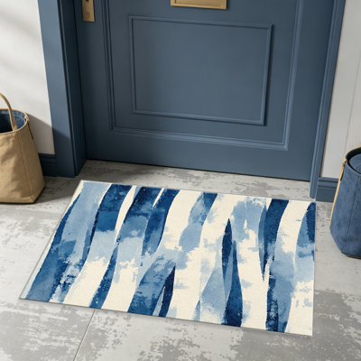 Tapis bleu abstrait - facile à nettoyer, lavable à la machine, doux et confortable; convient aux tapis de porte, aux cuisines, aux salons, aux chambres à coucher, aux couloirs et aux buanderies. Tapis facile à nettoyer et durable pour la décoration intérieure.