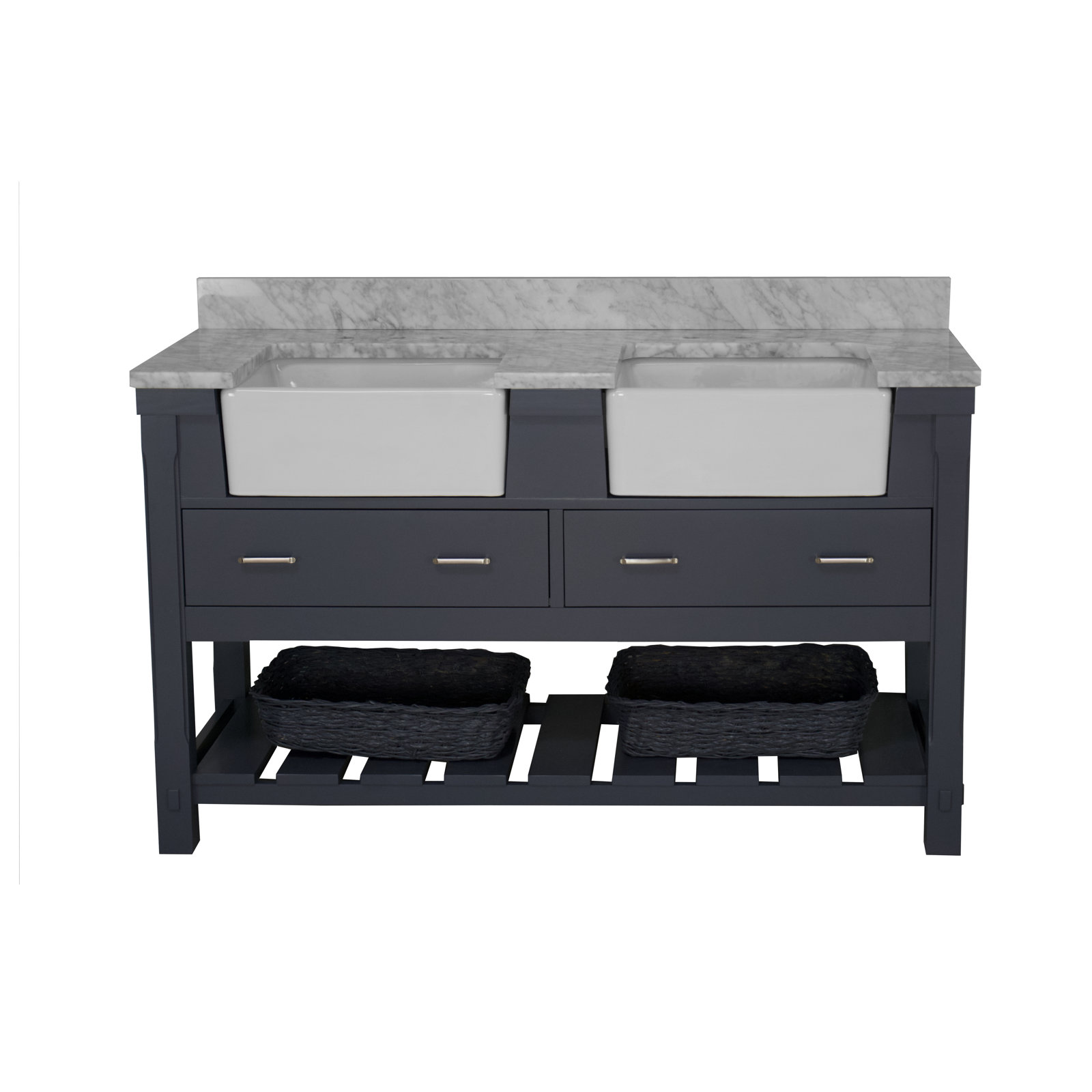 Hitton 60'' Double Bathroom Vanity, Marine Gray, Engineered Carrara