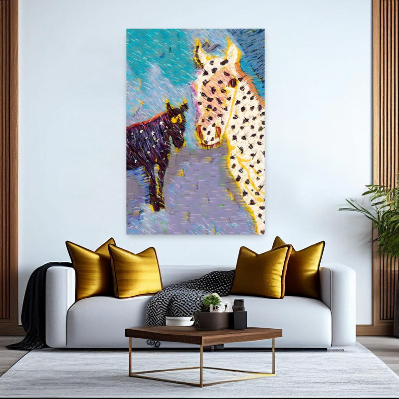 Art mural abstrait cheval tacheté et poulain